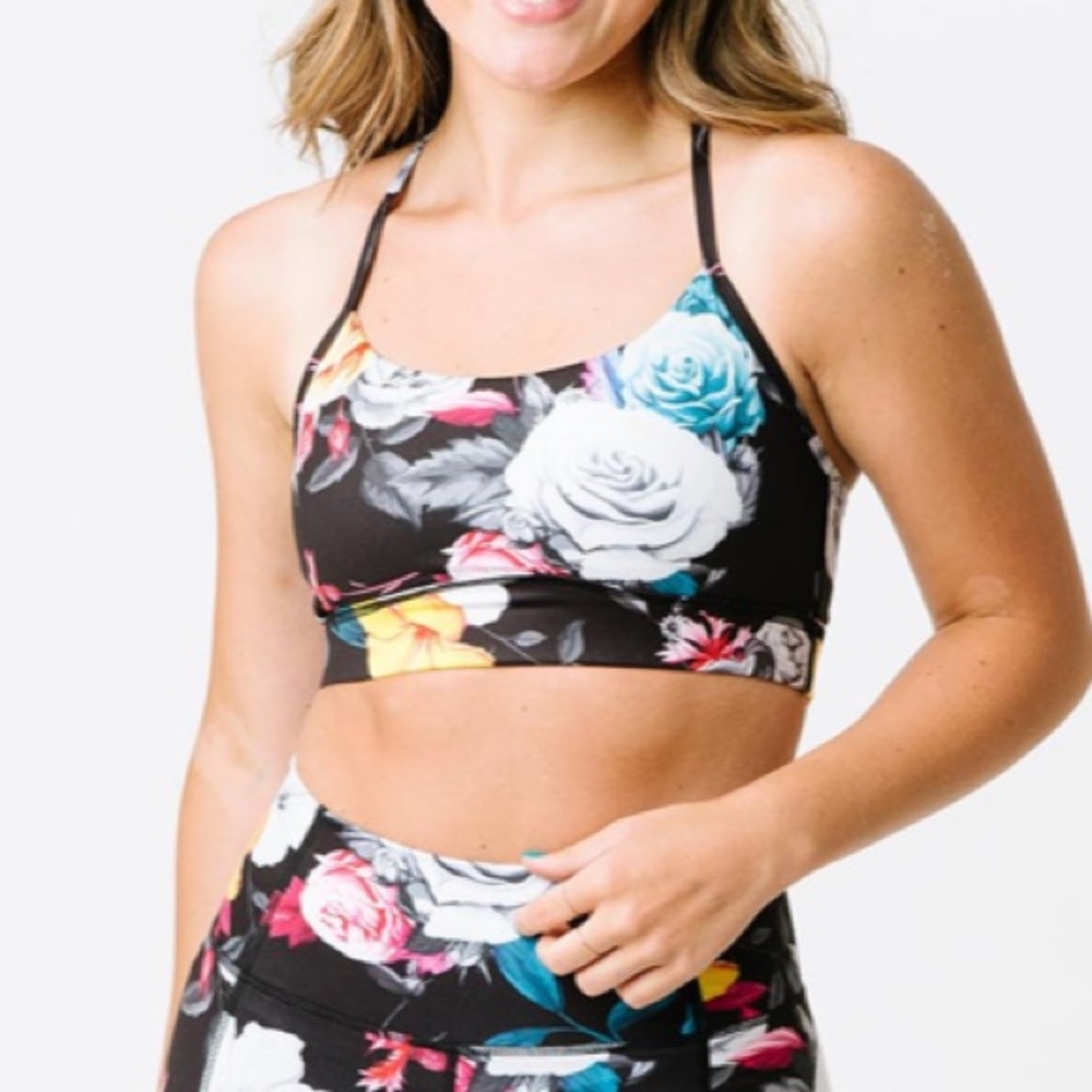 ZYIA Active Dark Floral Mesh Bra *Size XL* EUC